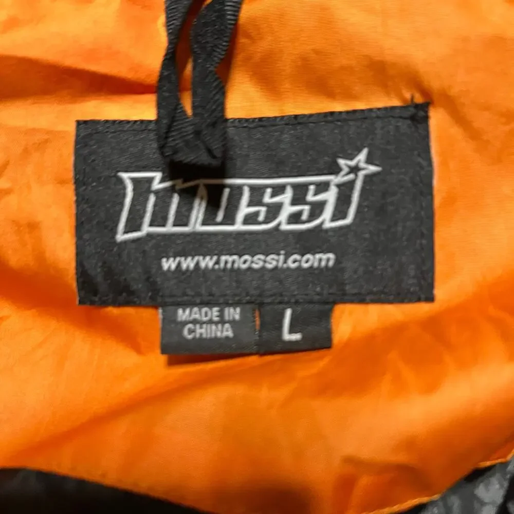Mossi Jacket Mens Large Orange Black Motorcycle Biker Hooded Riding